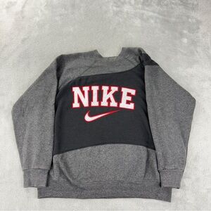 Nike Rework Men's Size Medium Grey Fleece Lined Crewneck Long Sleeve Sweater